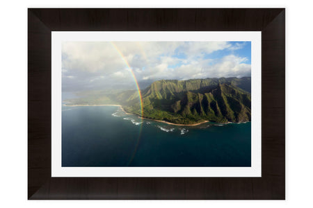 A piece of framed Napali Coast art created on a Kauai helicopter tour.