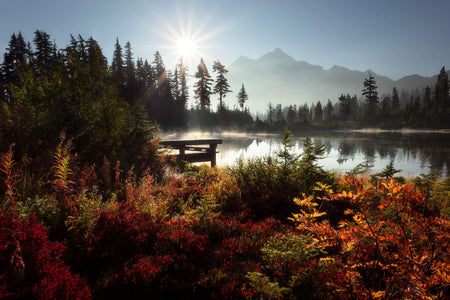 A Picture Lake photograph created during fall near Mount Baker in Washington.