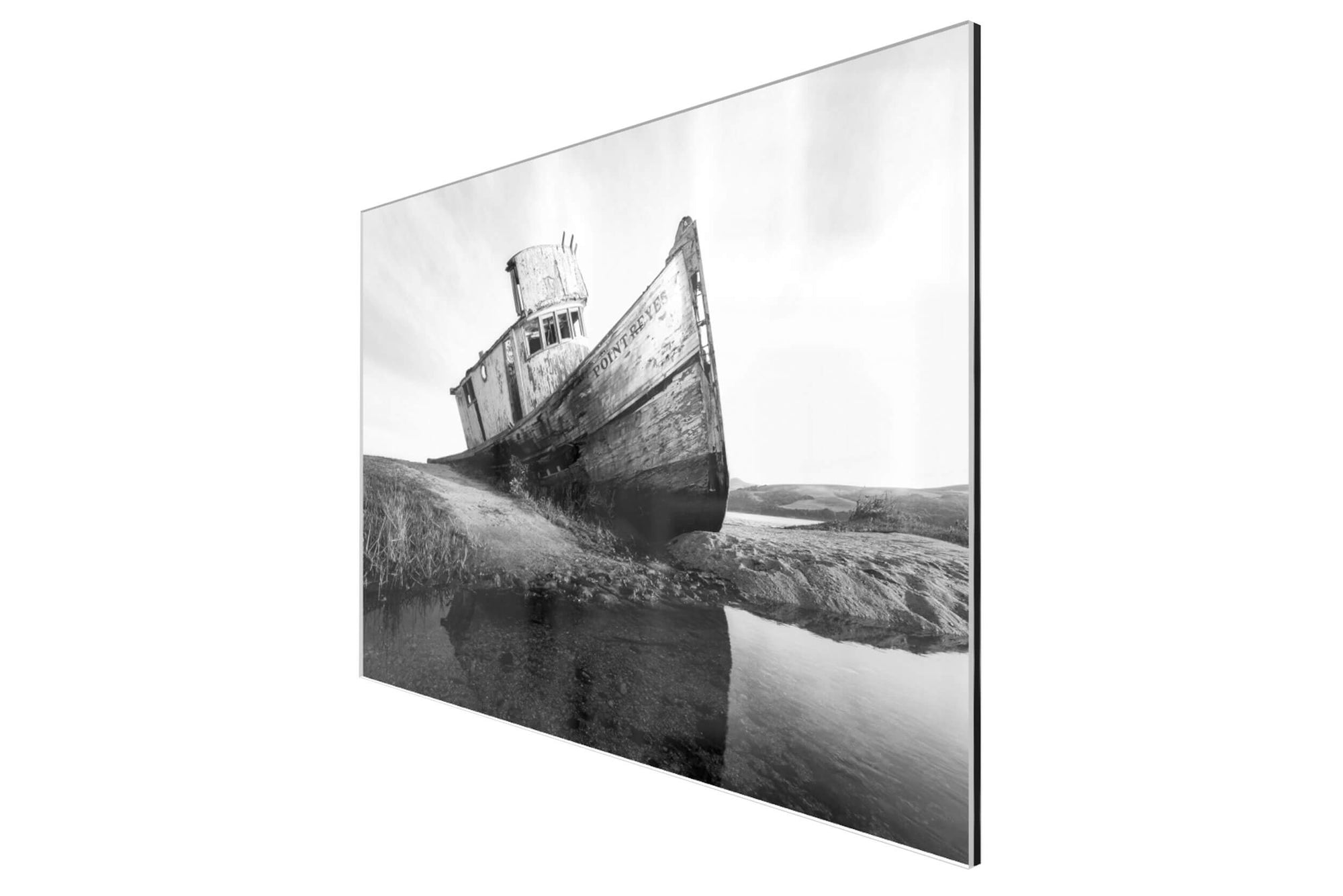 This piece of TruLife acrylic San Francisco art shows a black and white picture of Point Reyes.