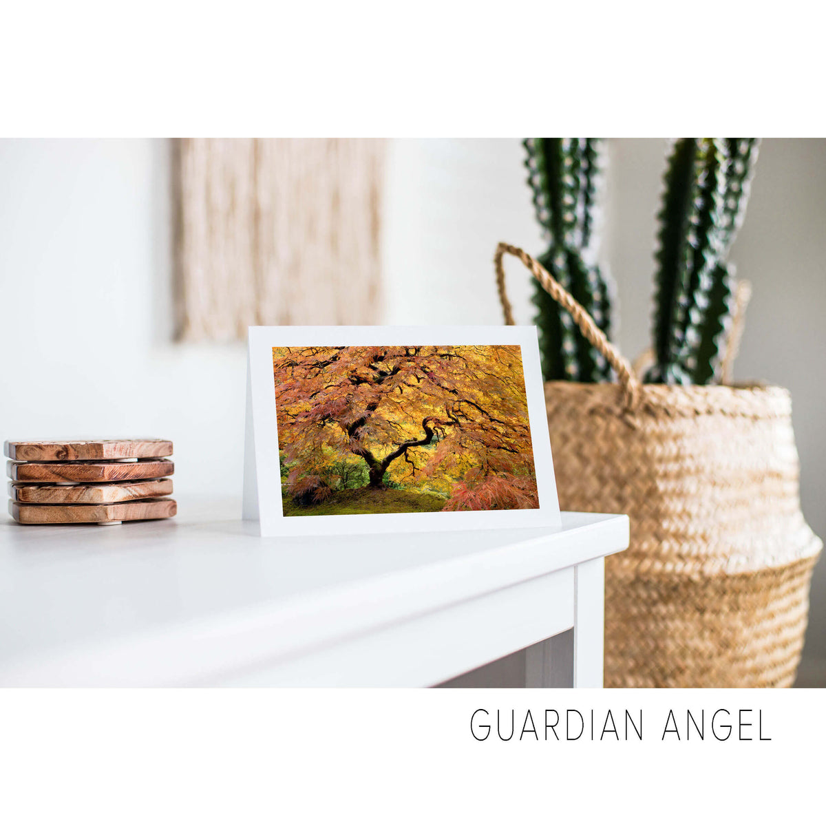 A nature art greeting card showing the famous maple tree at the Portland Japanese Garden.