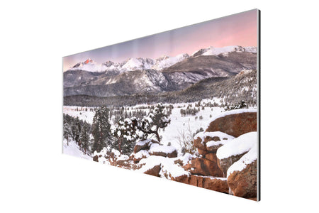 A piece of TruLife acrylic Rocky Mountain National Park art shows a sunrise near Estes Park.