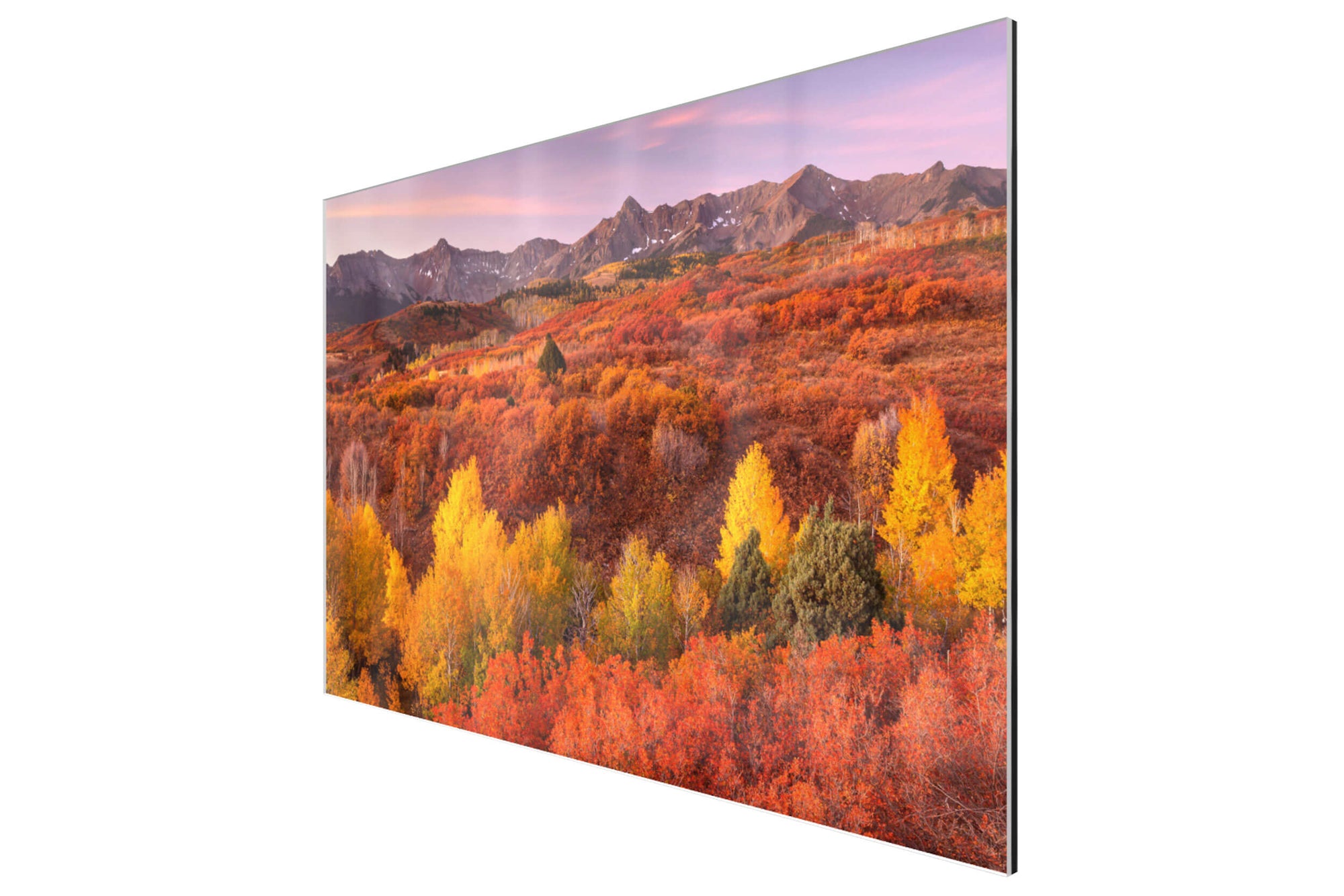 A piece of TruLife acrylic Telluride art shows a Dallas Divide fall colors picture.